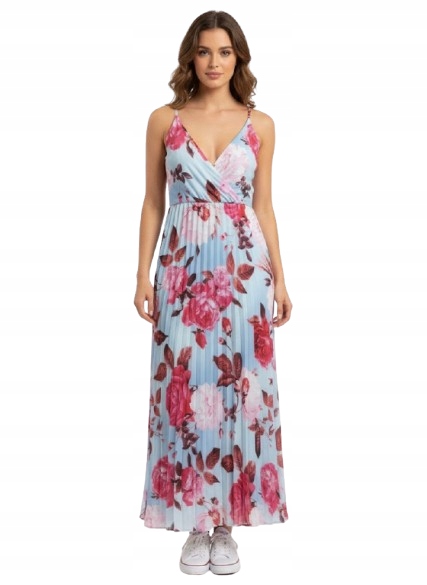 Guess Šaty Maxi Plisovaná S Květinami Na Ramínkách, Velikost 2CA