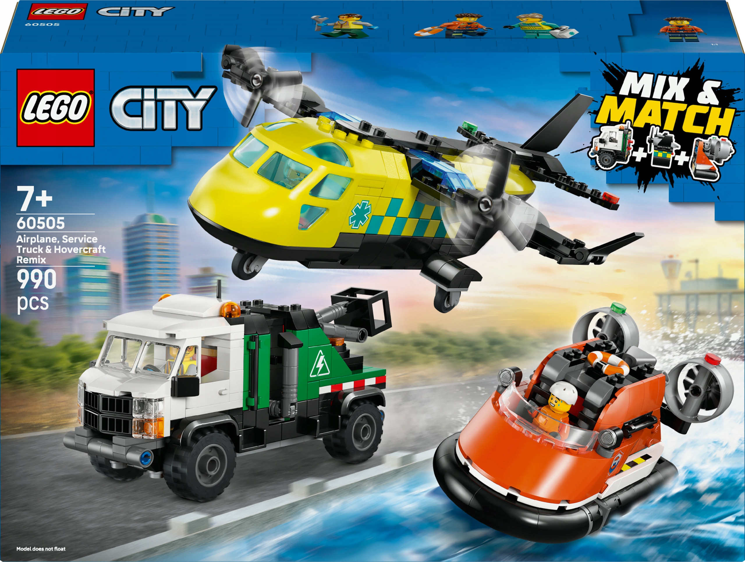 Lego City Zestaw z samolotem, ciężarówką serwisową i poduszkowcem 60505