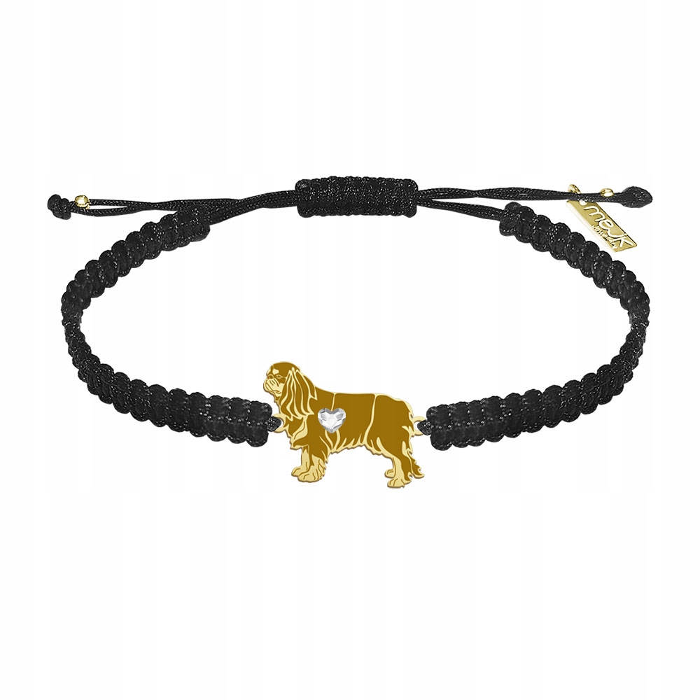 Zlatý náramek s King Charles Spaniel 925 Makramé Dárek Gravírování Bonus