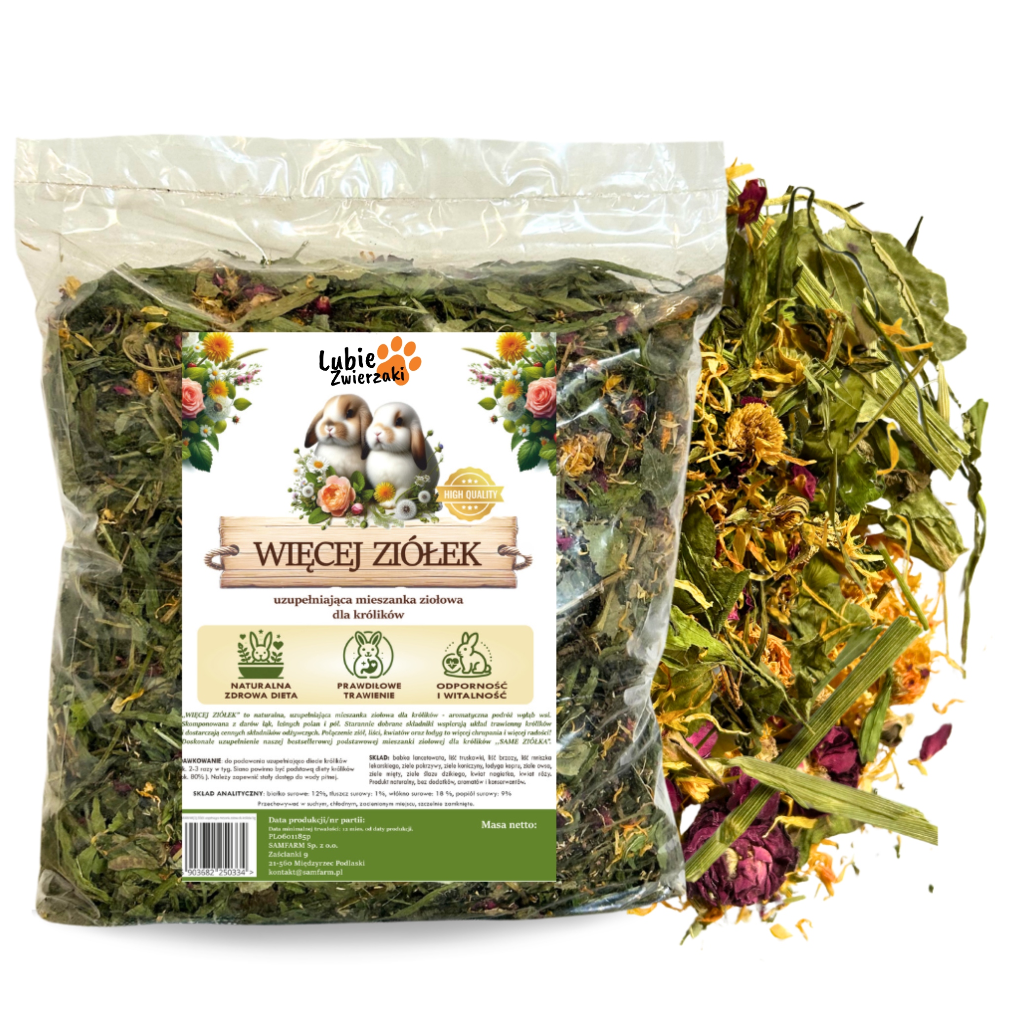 Levně Krmivo pro králíky hlodavce, sušené bylinky, více bylin 1 kg