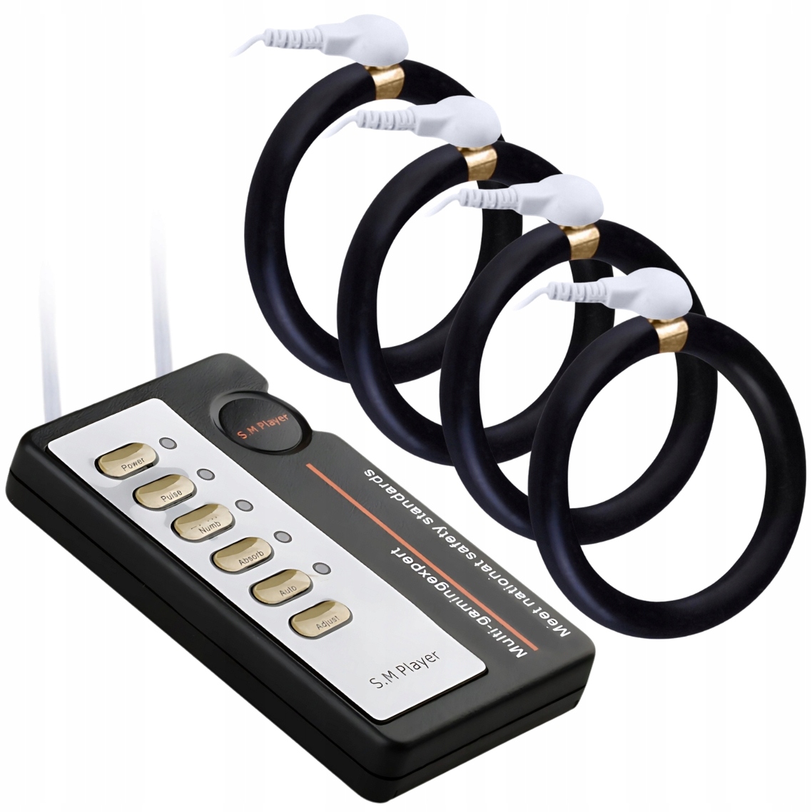 ZESTAW BDSM FETYSZ DO ELEKTROSTYMULACJI PENISA - 100V/20mA RINGI NA PENISA
