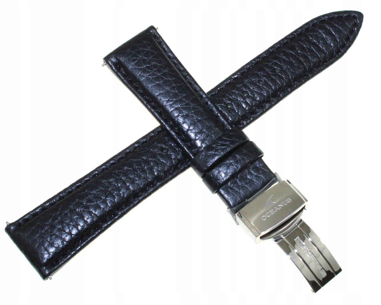 Černý Kožený Pásek Na Hodinky Casio OCW-610 21 mm S Motýlkovým Zapínáním