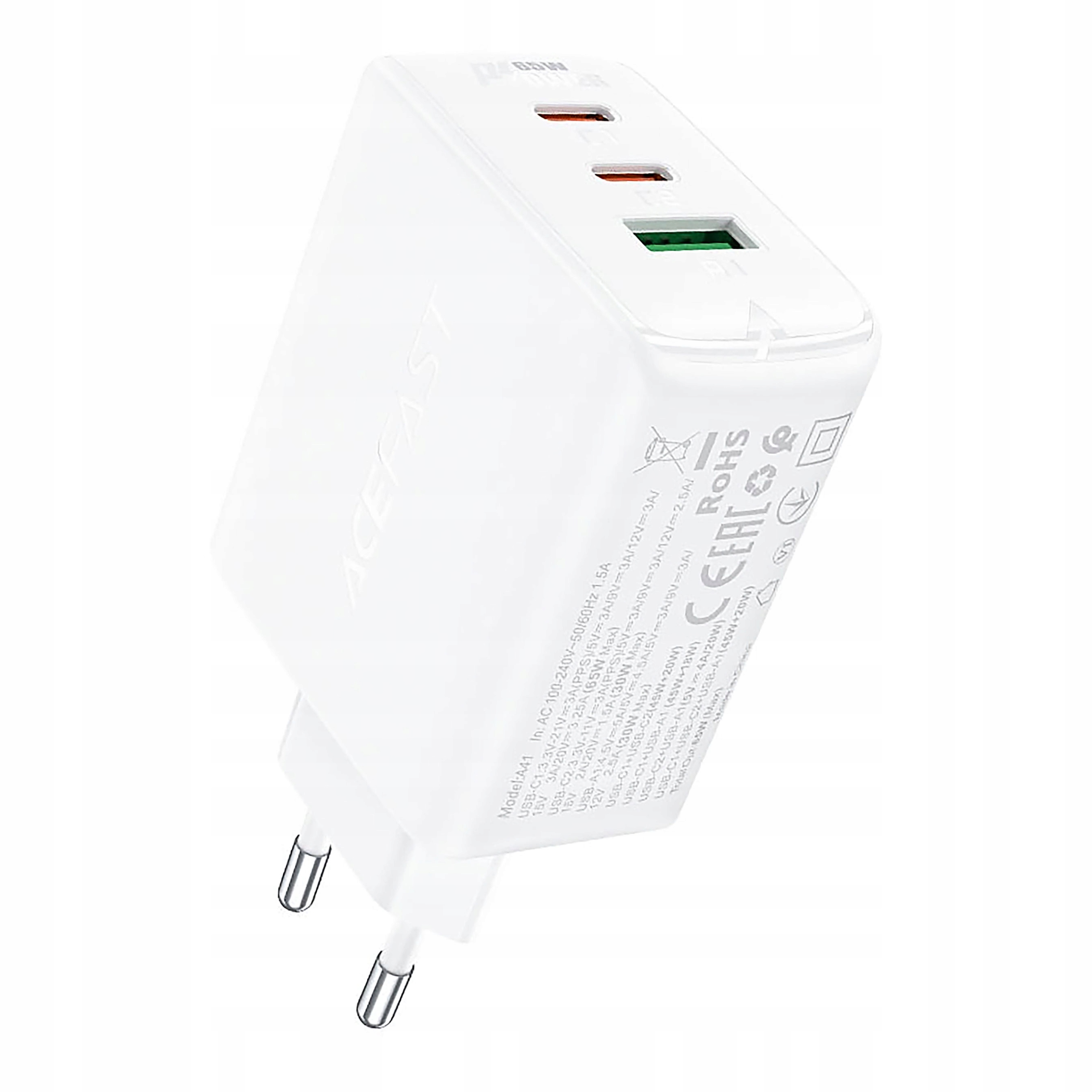 Acefast szybka ładowarka sieciowa GaN (2x Usb-c Usb-a) Pps Pd QC4+ 65W