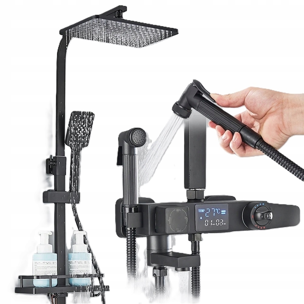 Čierna sprchová batéria Termostat LCD