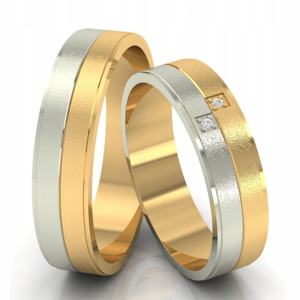 DWUKOLOROWE OBRĄCZKI BIAŁO ŻÓŁTE 585 ZŁOTO GRAWER