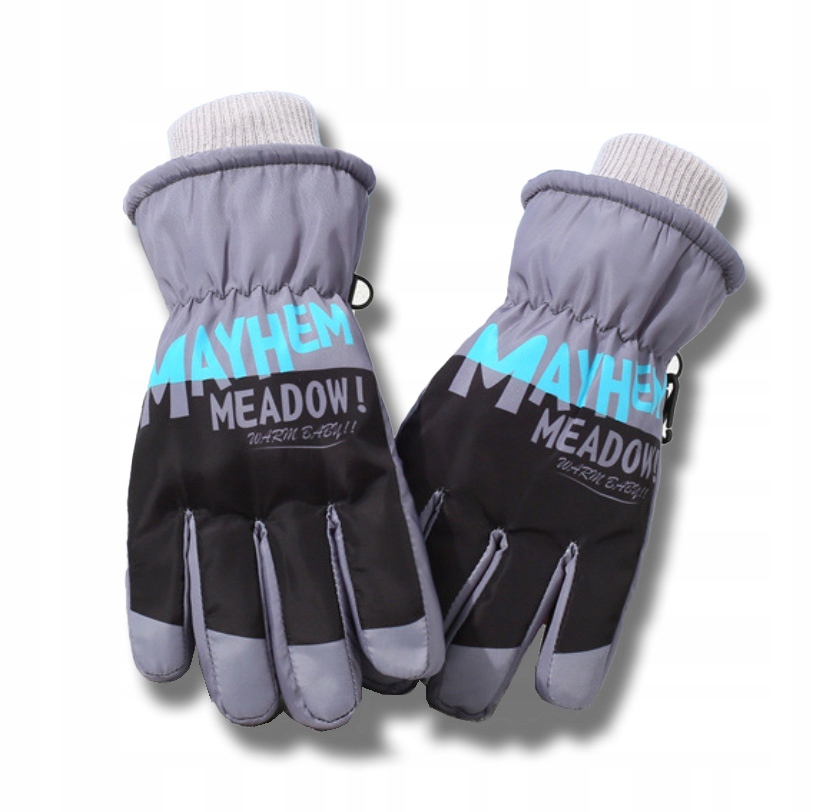 Rękawiczki ortalionowe ciepłe grube dla chłopca rękawice narciarskie szare — 6