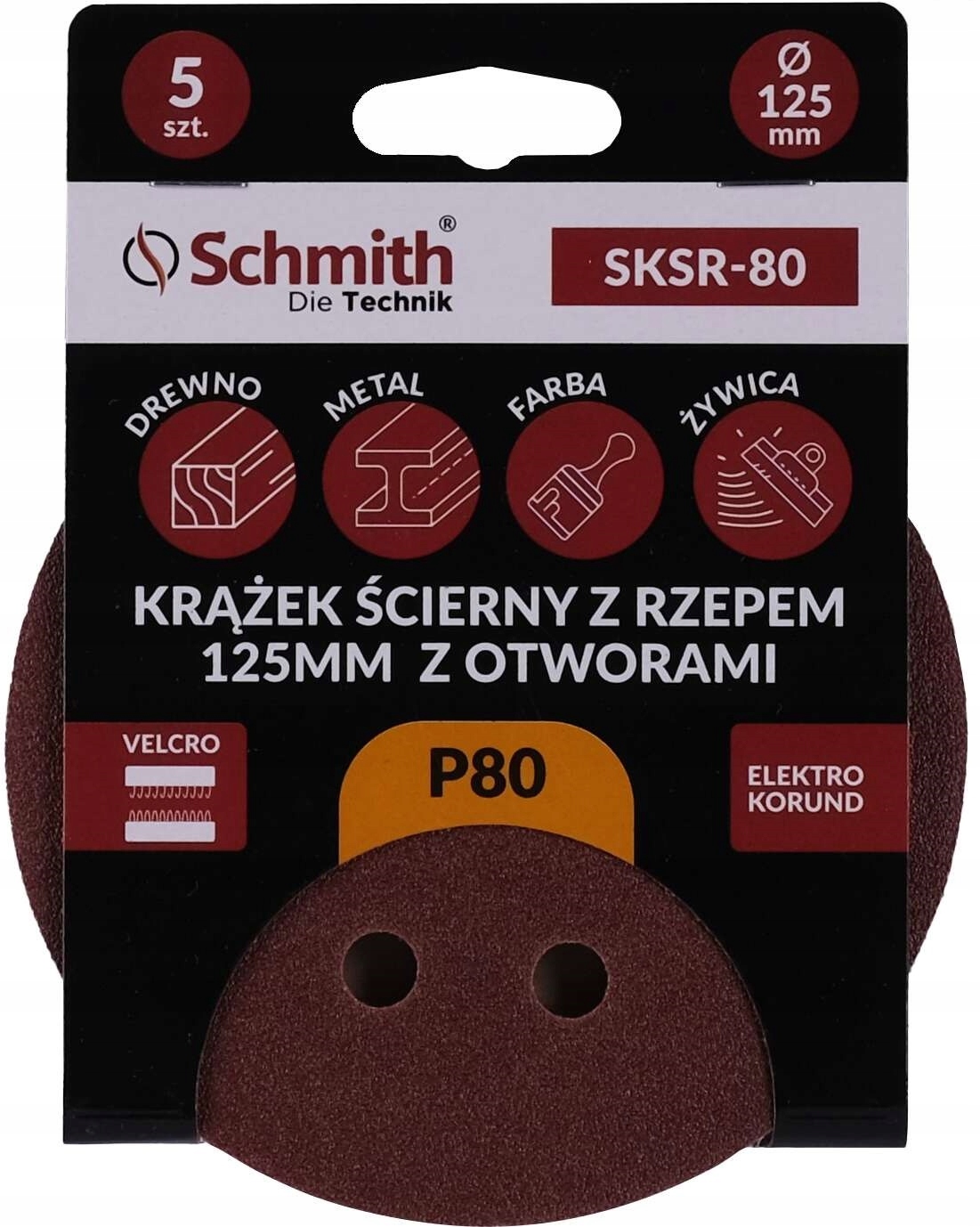 Papier Ścierny Krążki Na Rzep Z Otworwami 125mm P80 Zestaw 5szt Schmith