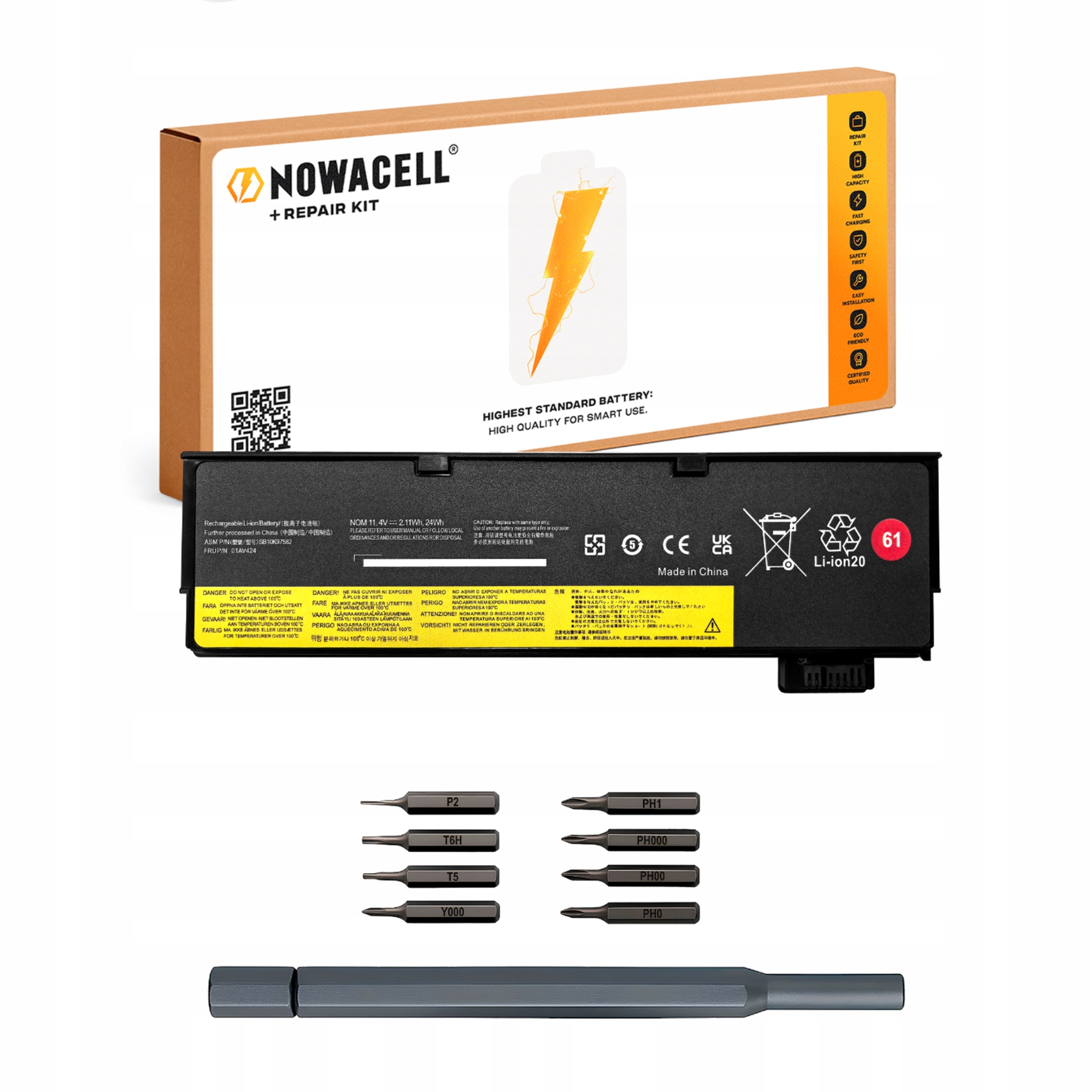 Bateria SB10K97582 61 do Lenovo ThinkPad T470 T570 P51S A475 11.4 V 24 Wh