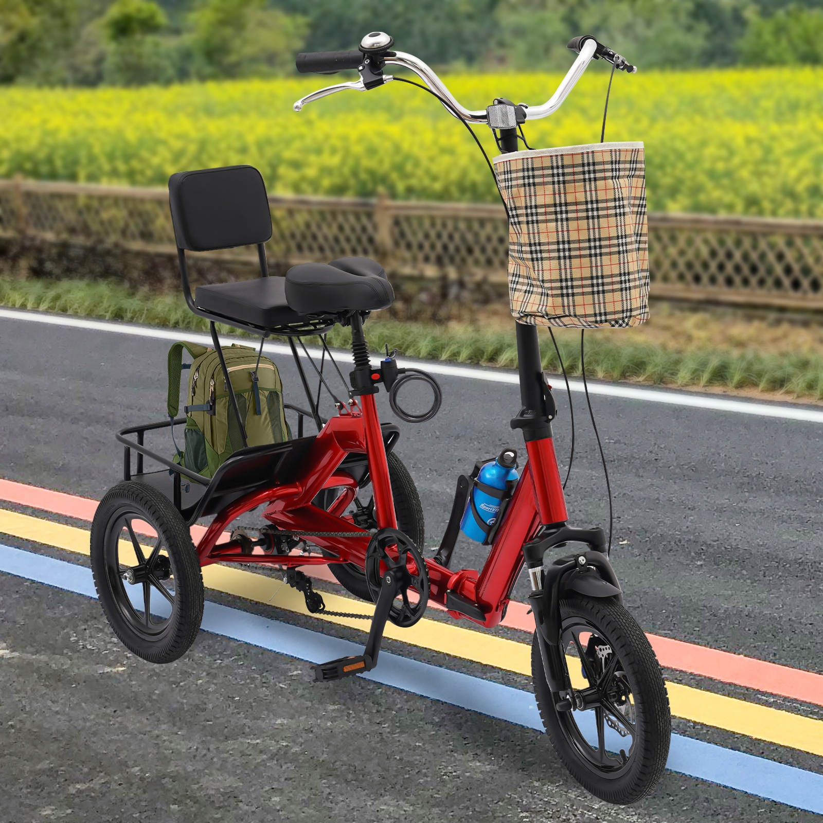 14-Calowy Rower Trójkołowy Składany Dla Dorosłych Czerwony Rowerek Z Koszyk EAN (GTIN) 763431822916