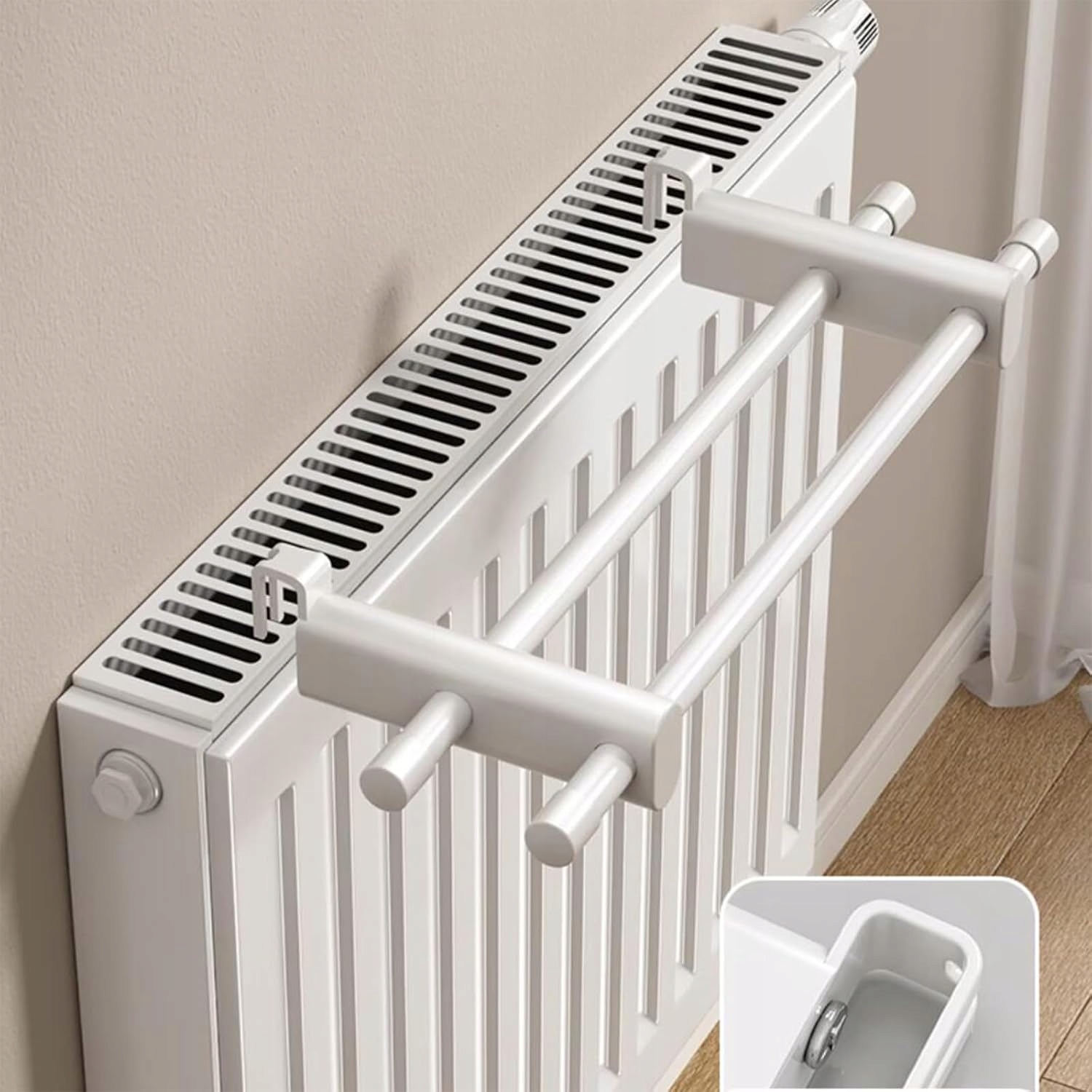 Sušák Na Radiátor Bílý 50 CM 2 Tyče Nastavitelný 0.3-2M
