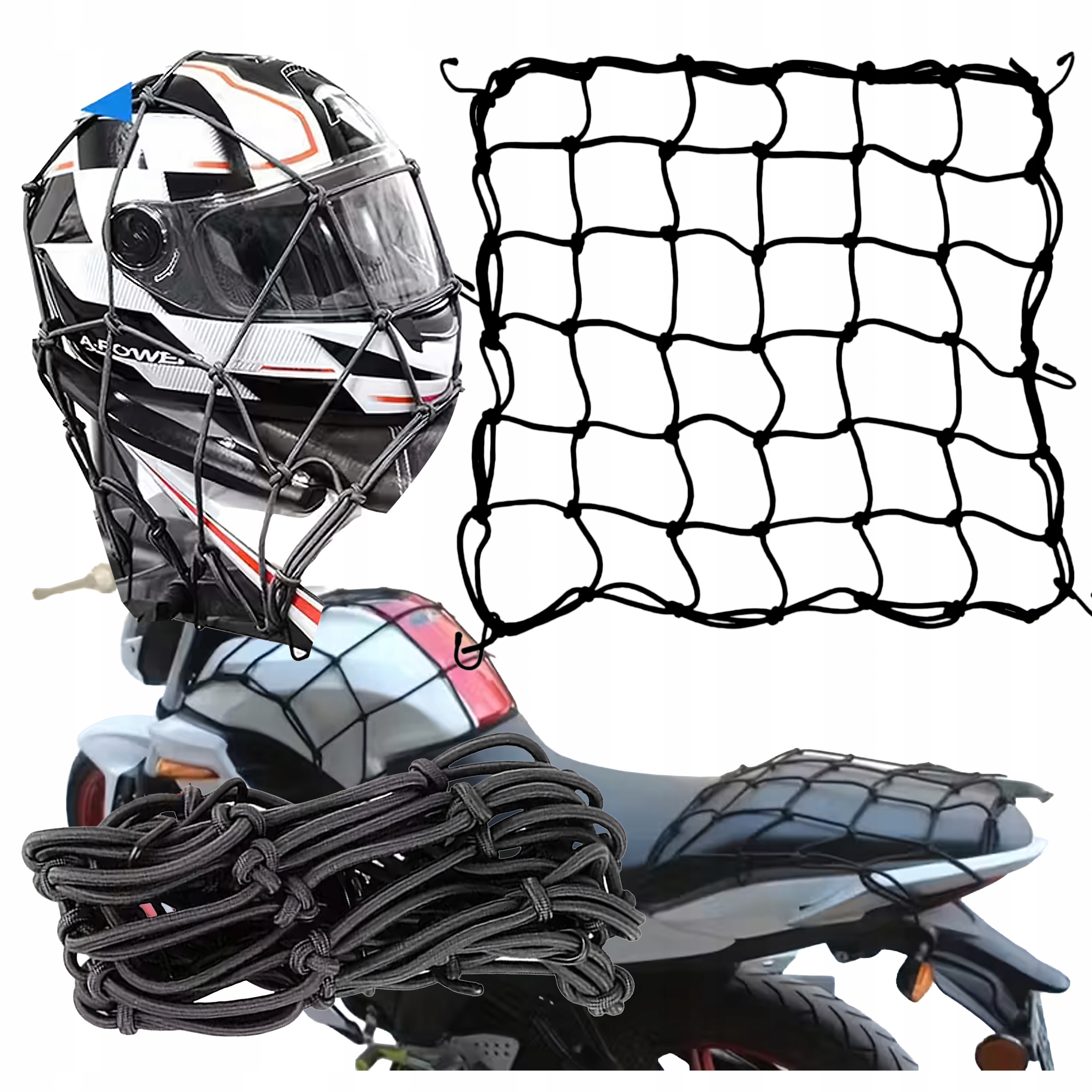 Siatka Guma Bagażowa na Kask Kufer Quad Motocyklowa Rowerowa Haki 30x30cm