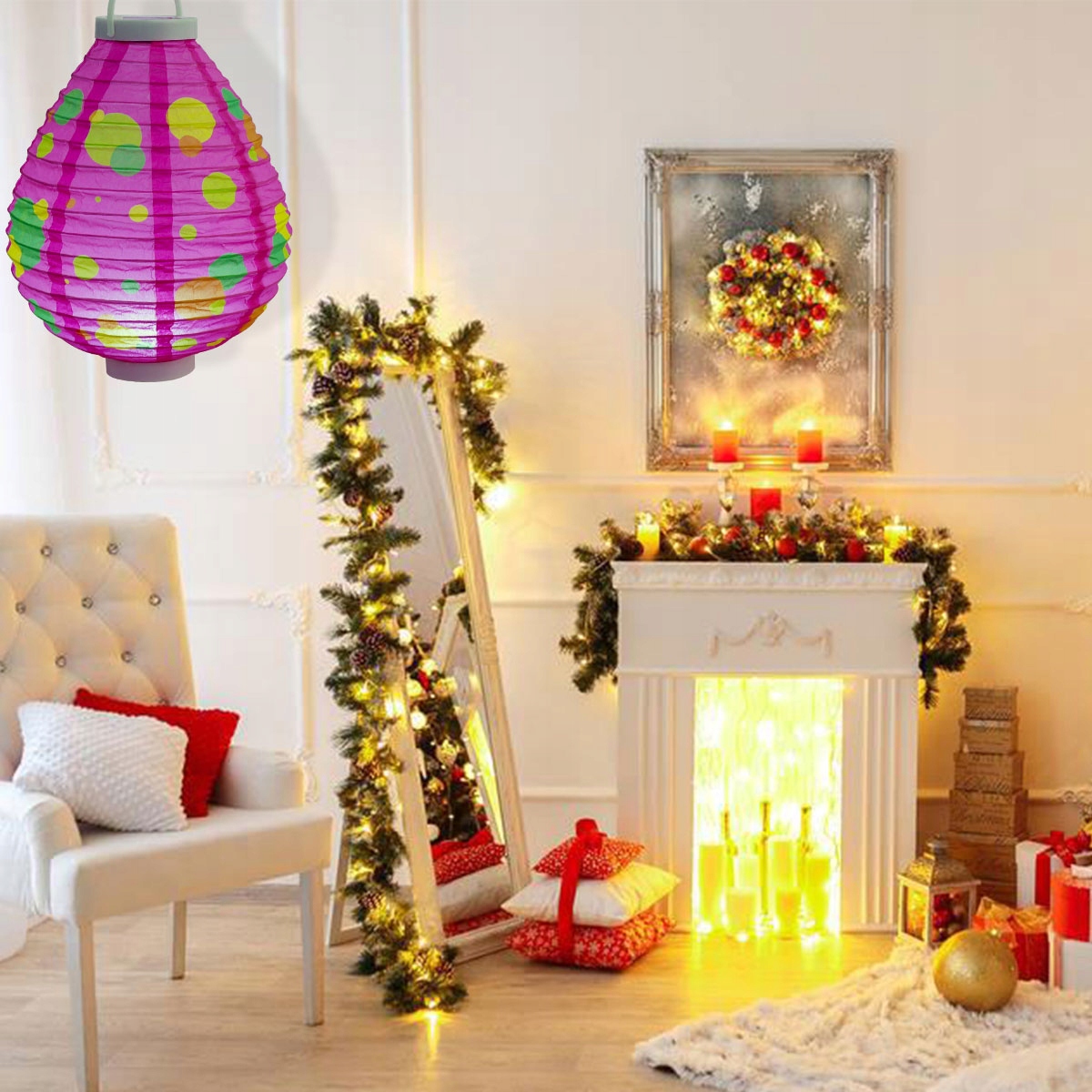 OWALNA LATARNIA PAPIEROWA LED KREATYWNA WISZĄCA LATARNIA Długość 2.5 m