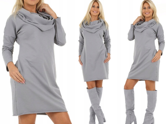 Moda Fresca M835 Bawełniana Sukienka tuba kaptur Komin L/XL