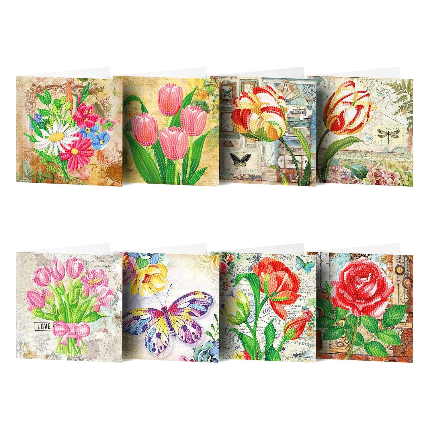 5D Diy Diamond Painting Kartičky, 8 Kusů, Ručně vyrobené, Na Vánoce
