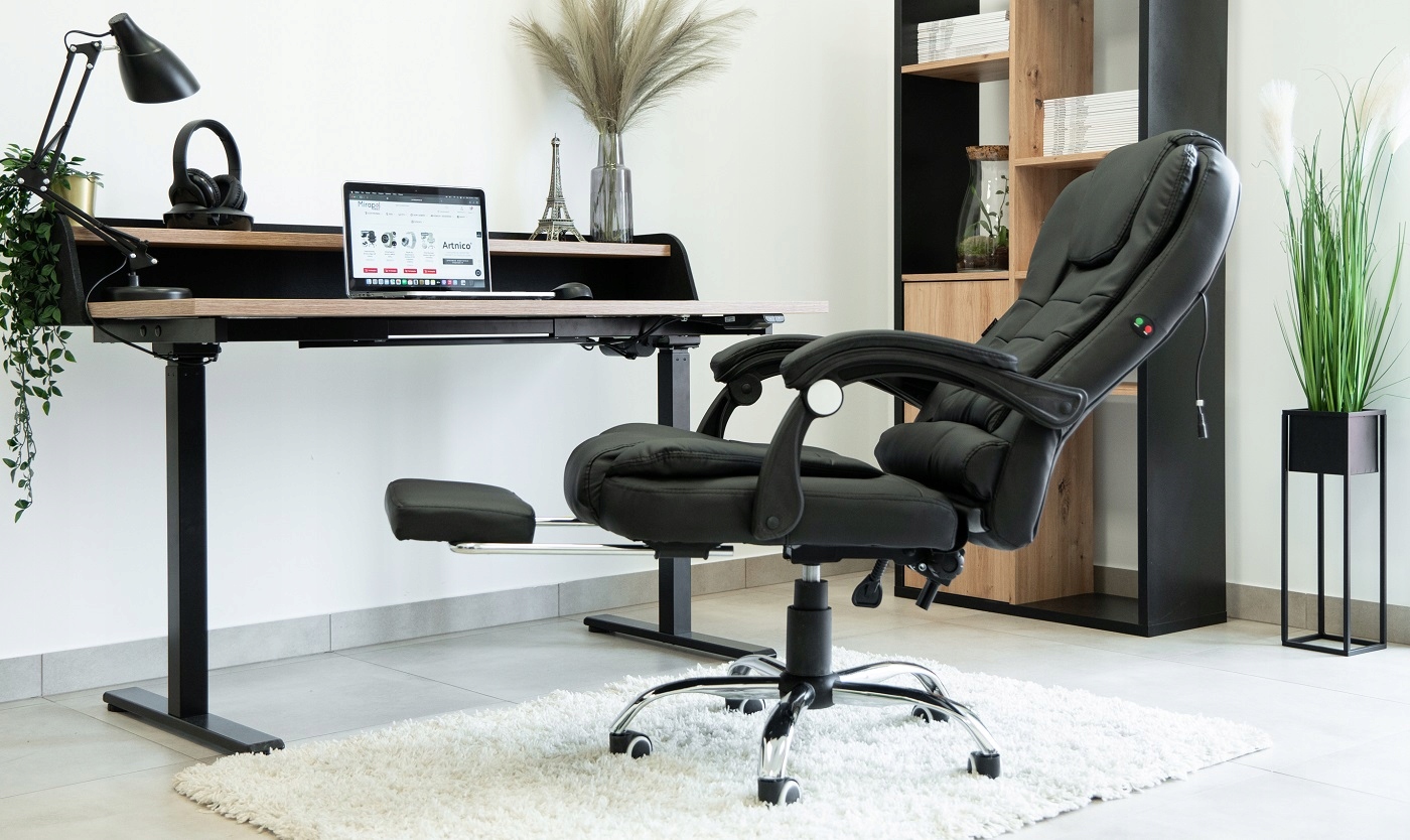 FOTEL BIUROWY OBROTOWY KRZESŁO BIUROWE MASAŻ PODNÓŻEK SIMO CZARNY + GRATIS Maksymalna wysokość siedziska 53 cm