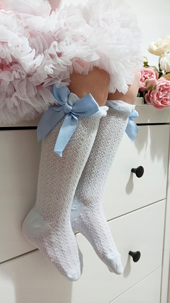 Podkolanówki skarpetki AŻUR NIEBIESKIE 92-98-104 Fason podkolanówki