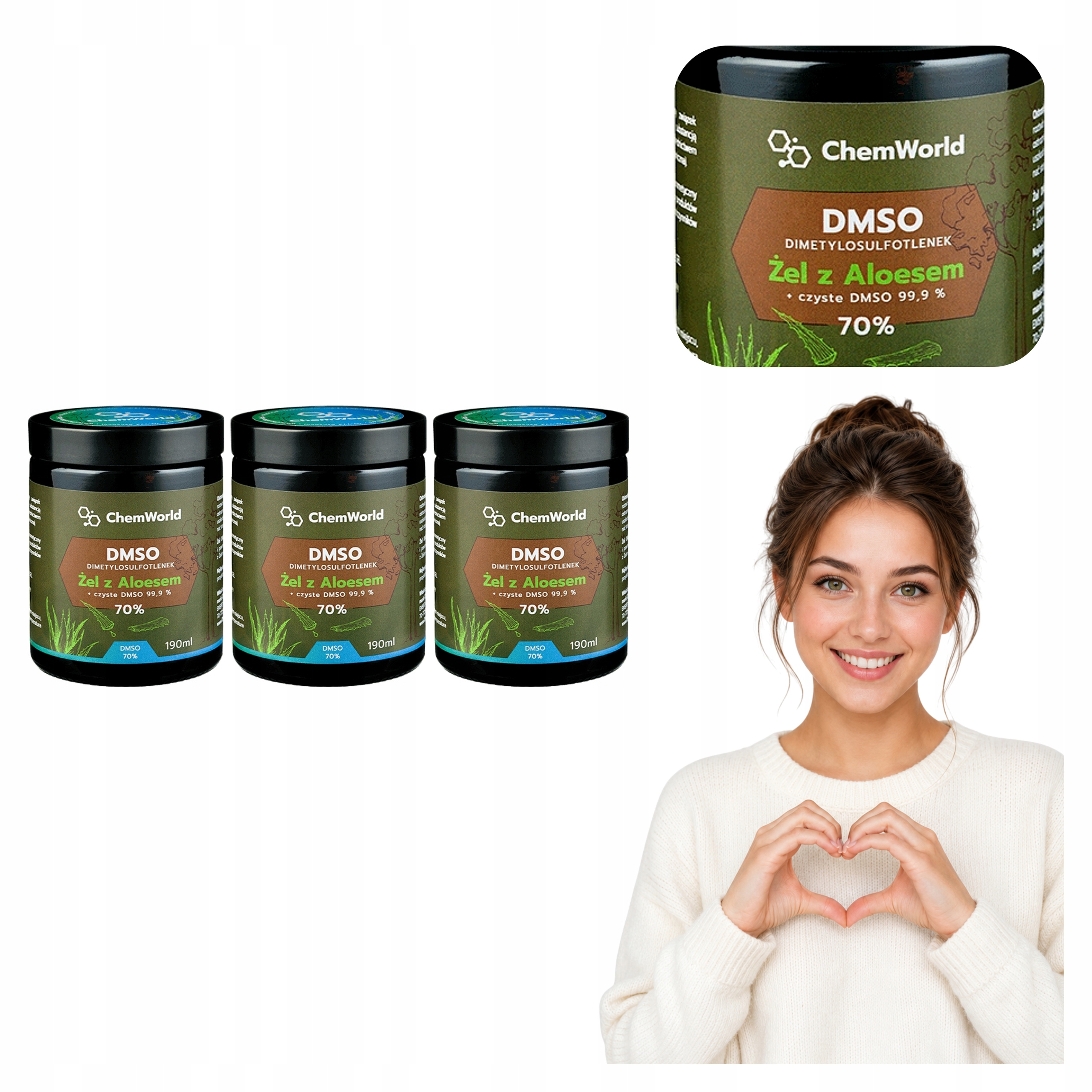 3x Żel Dmso 70% Chemworld Aloes Dimetylosulfotlenek 190 ml Aloe Vera Czda