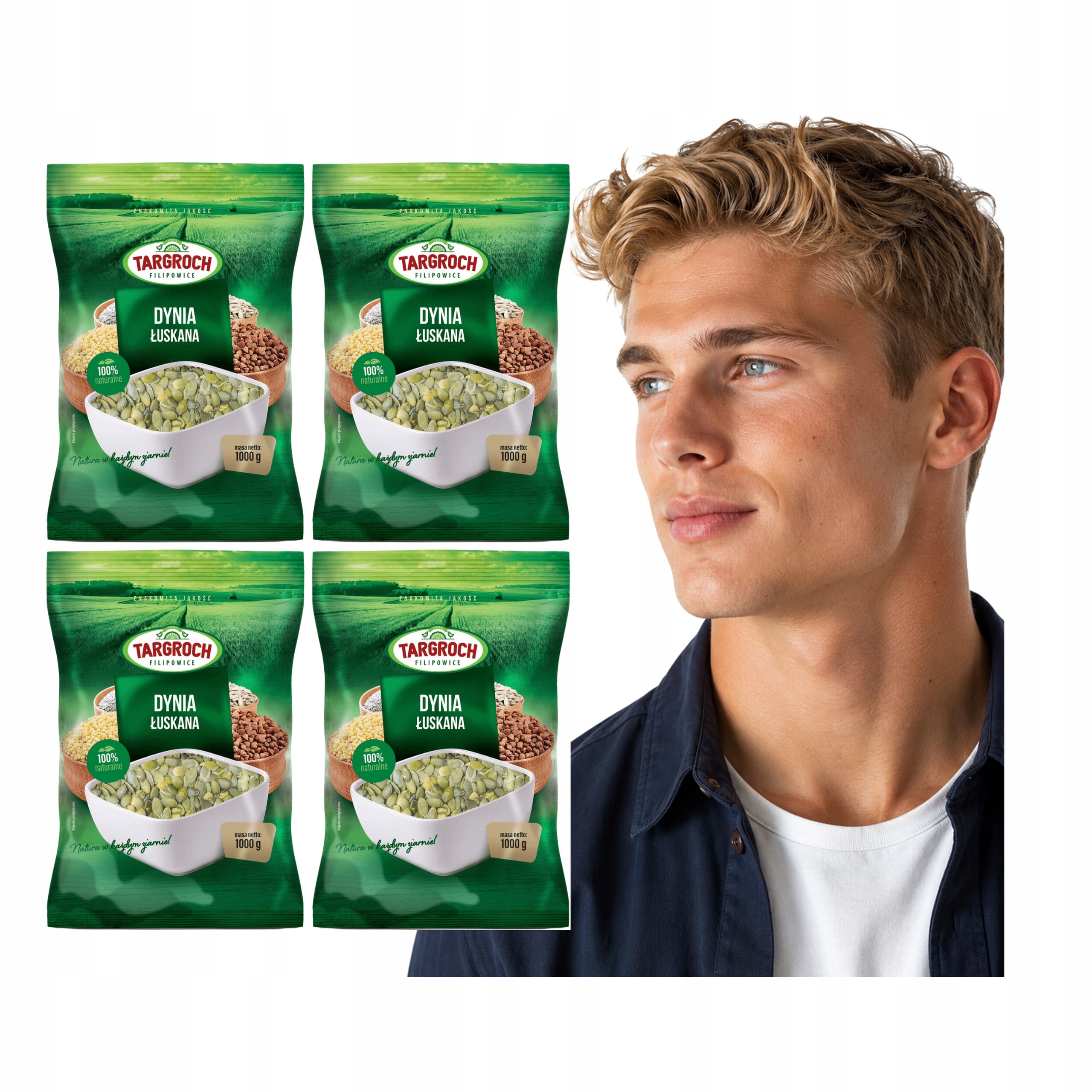 4x Jadalne Nasiona Dyni Targroch Łuskane 1 kg Do Musli Sałatek Wypieków