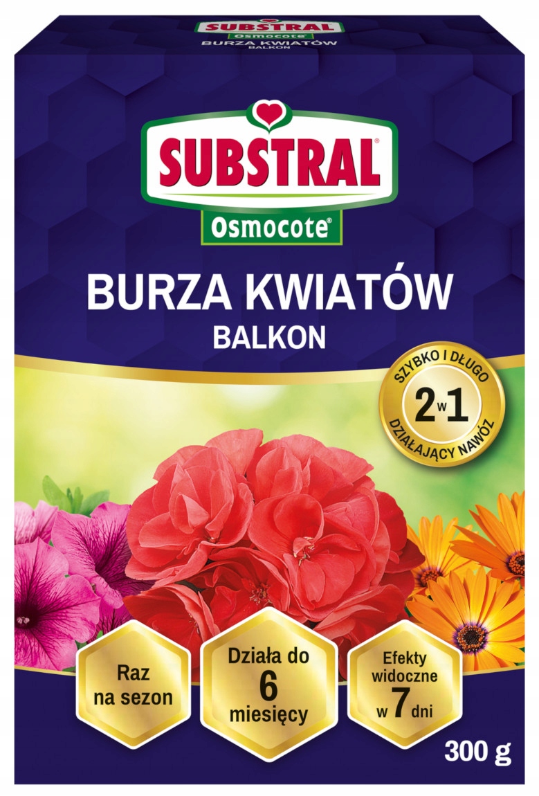 SUBSTRAL OSMOCOTE 2w1 BURZA KWIATÓW 300g na 6 MIES. DOM BALKON PELARGONIA