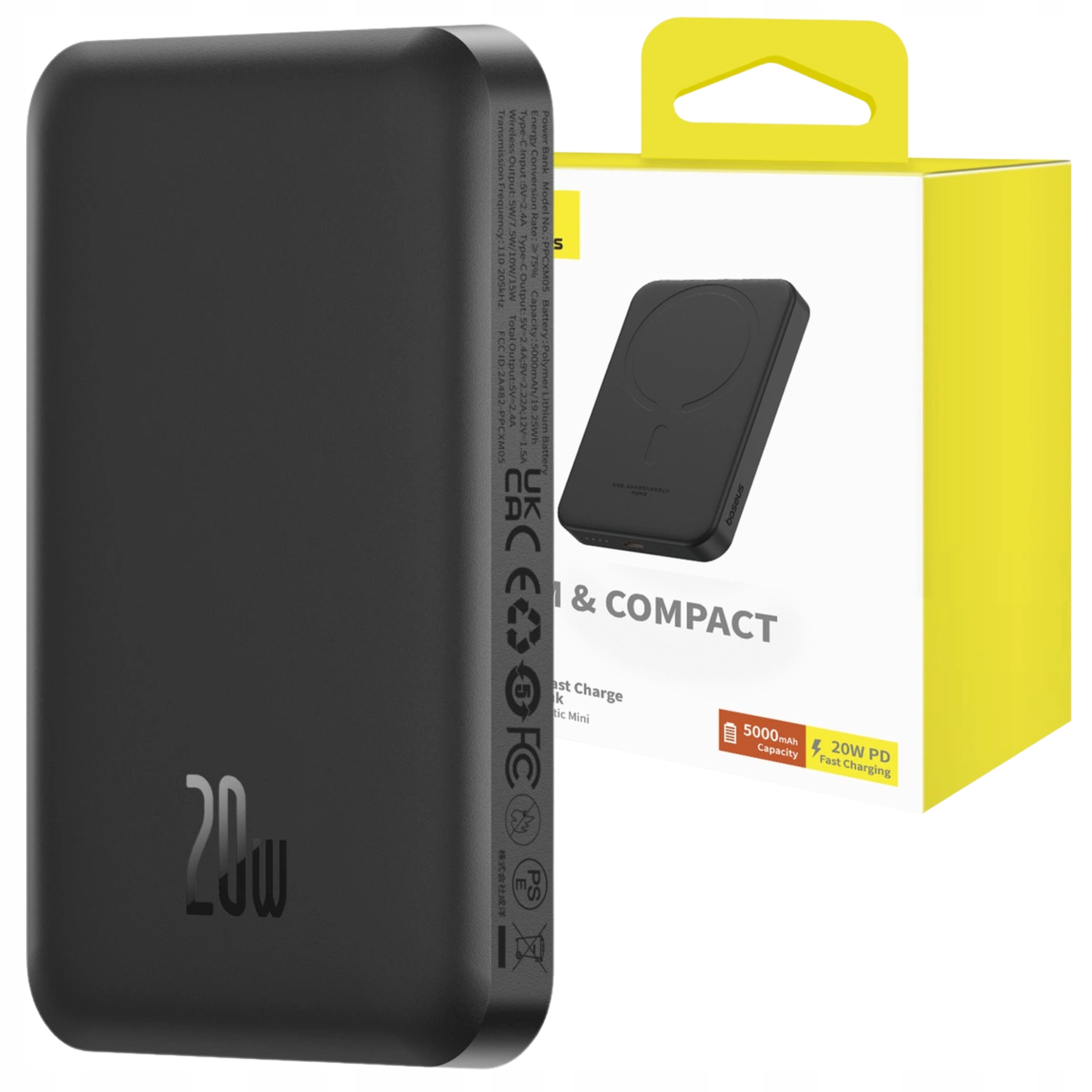 Baseus Magnetický Mini Powerbanka 5000MAH Pro Telefony Usb-c 20W, Kompaktní
