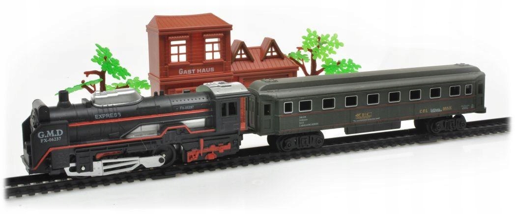 Elektryczna Kolejka - Parowóz + Wagony Pasażerskie Baterie 2xAA