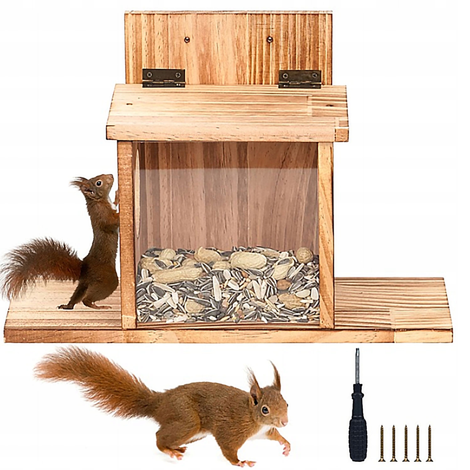 Levně Domeček Krmítko Pro Veverky, Dřevěný, Pevný, Pro Zavěšení Na Strom