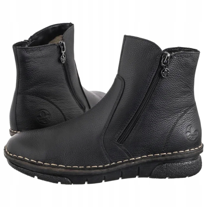 Dámské Kožené Boty Kotníkové Boty Rieker Černé 73365-00 Black