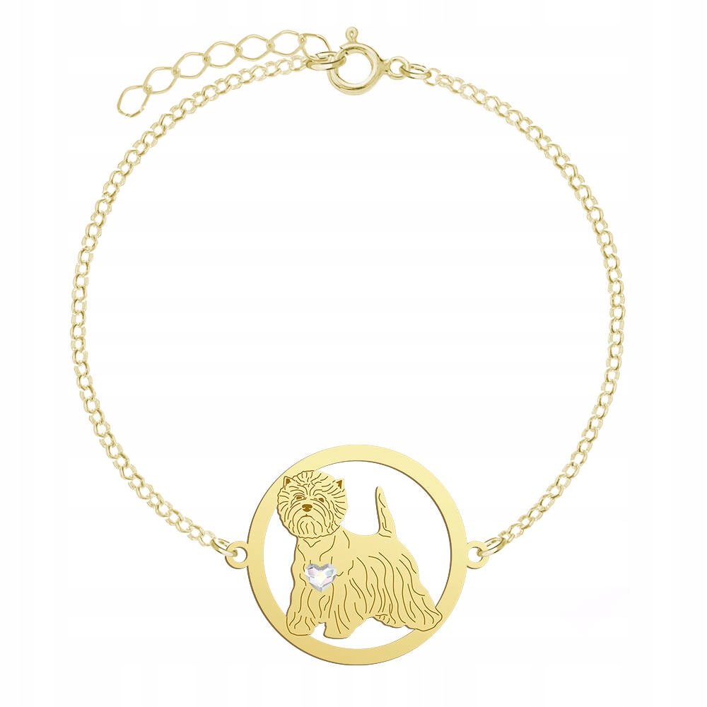 Zlatý náramek z West Highland White Terrier 925 Dárek Gravírování Bonus