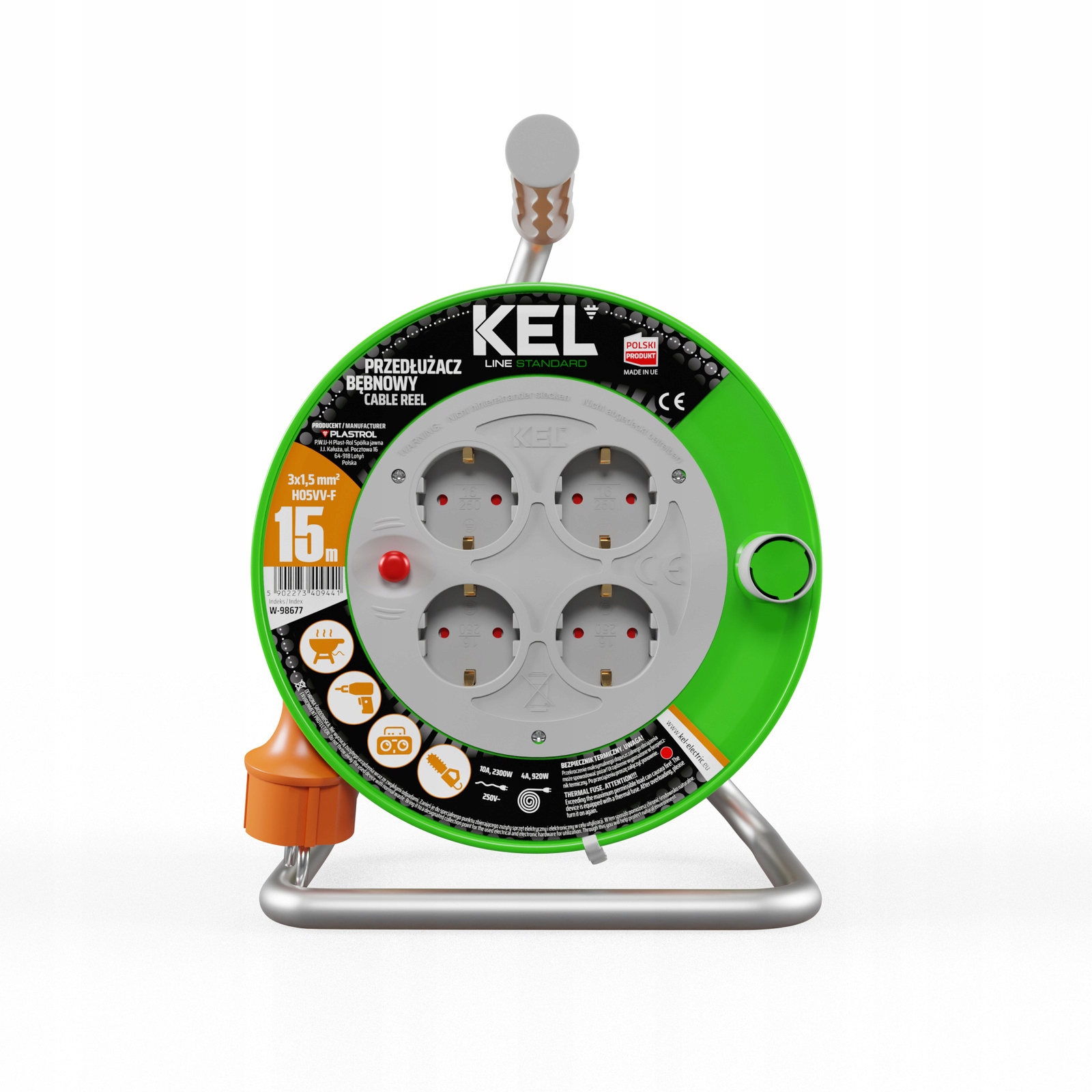 Predlžovací Kábel bubnový 15 m 4 zásuvky 230 V Schuko 3680 W W-98677