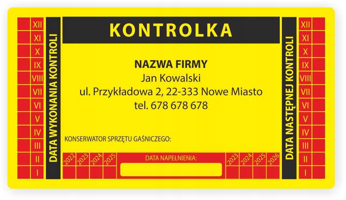 

Naklejki na gaśnicę, Kontrolka gaśnic Ppoż 50szt!