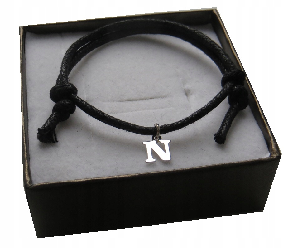 

Bransoletka sznurkowa literka z literką N Srebro