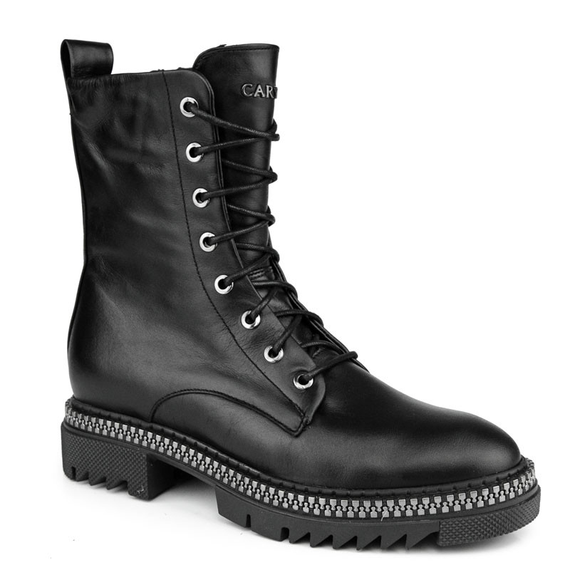 

Carinii B7540 Botki Workery Trapery Skóra Czarne