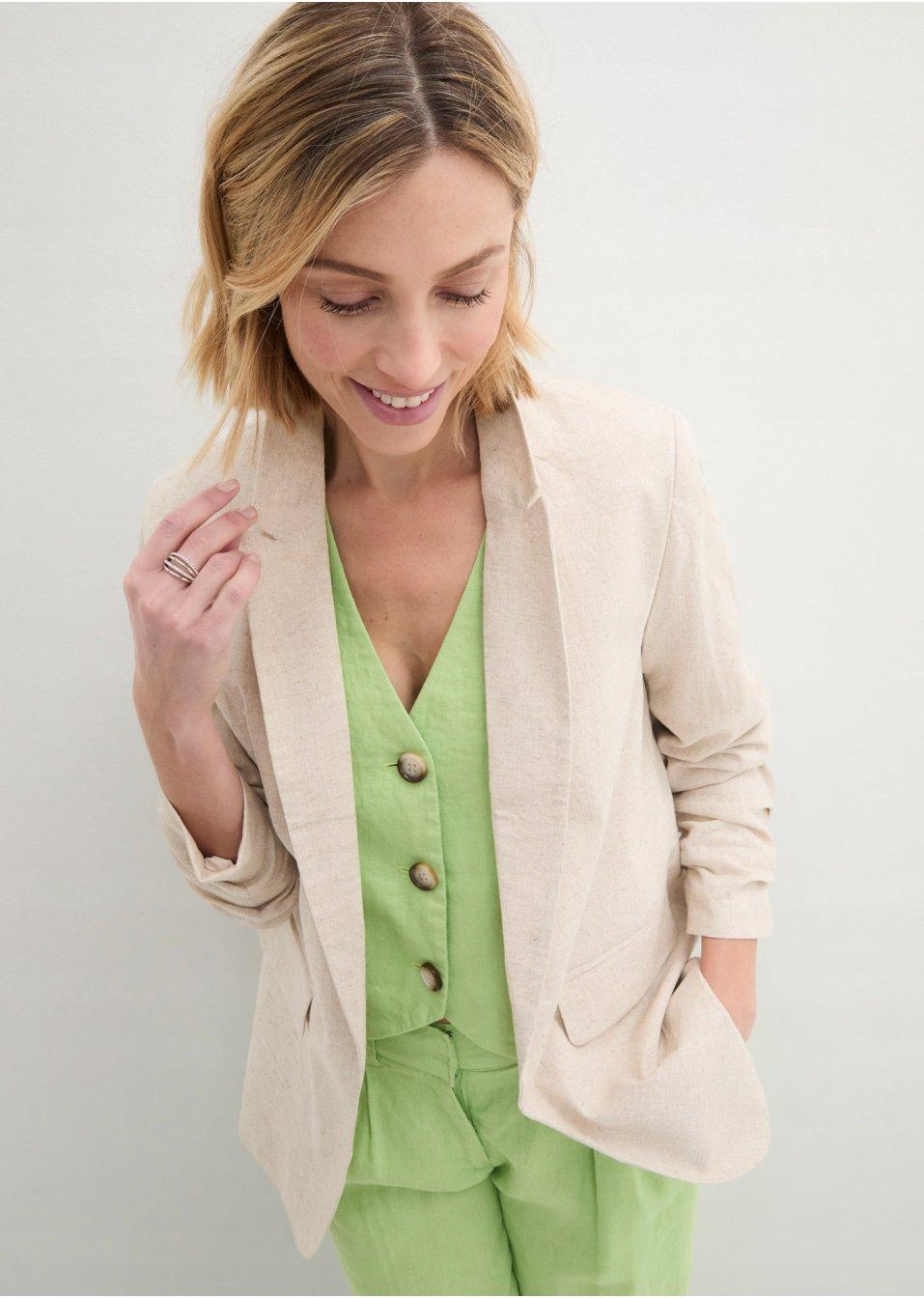 44 Bonprix akt MARYNARKA ELEGANCKA LNIANA Kolor beżowy