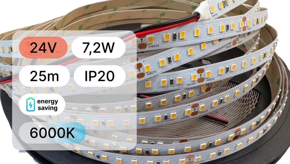 Led Páska 24V Smd 7,2W 128LED IP20 6000K 140lm/W 10mm 25mb