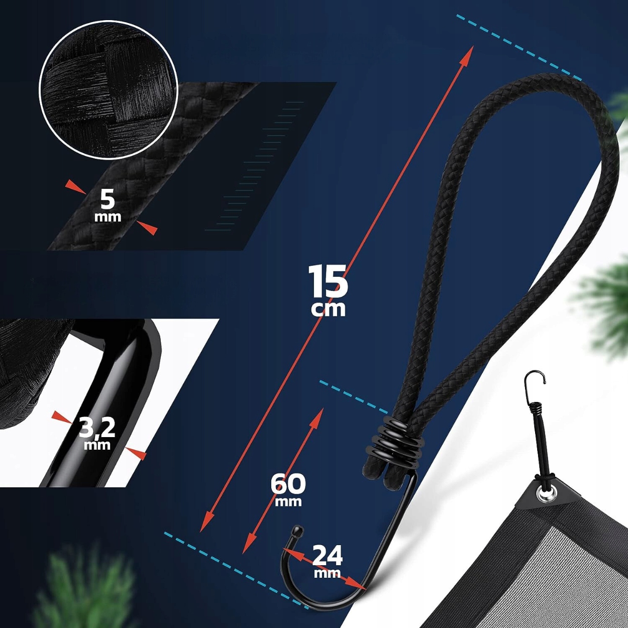 GUMA ELASTYCZNA NAPINAJĄCA Z HAKIEM PLANDEKI 25SZT Rodzaj napinacz