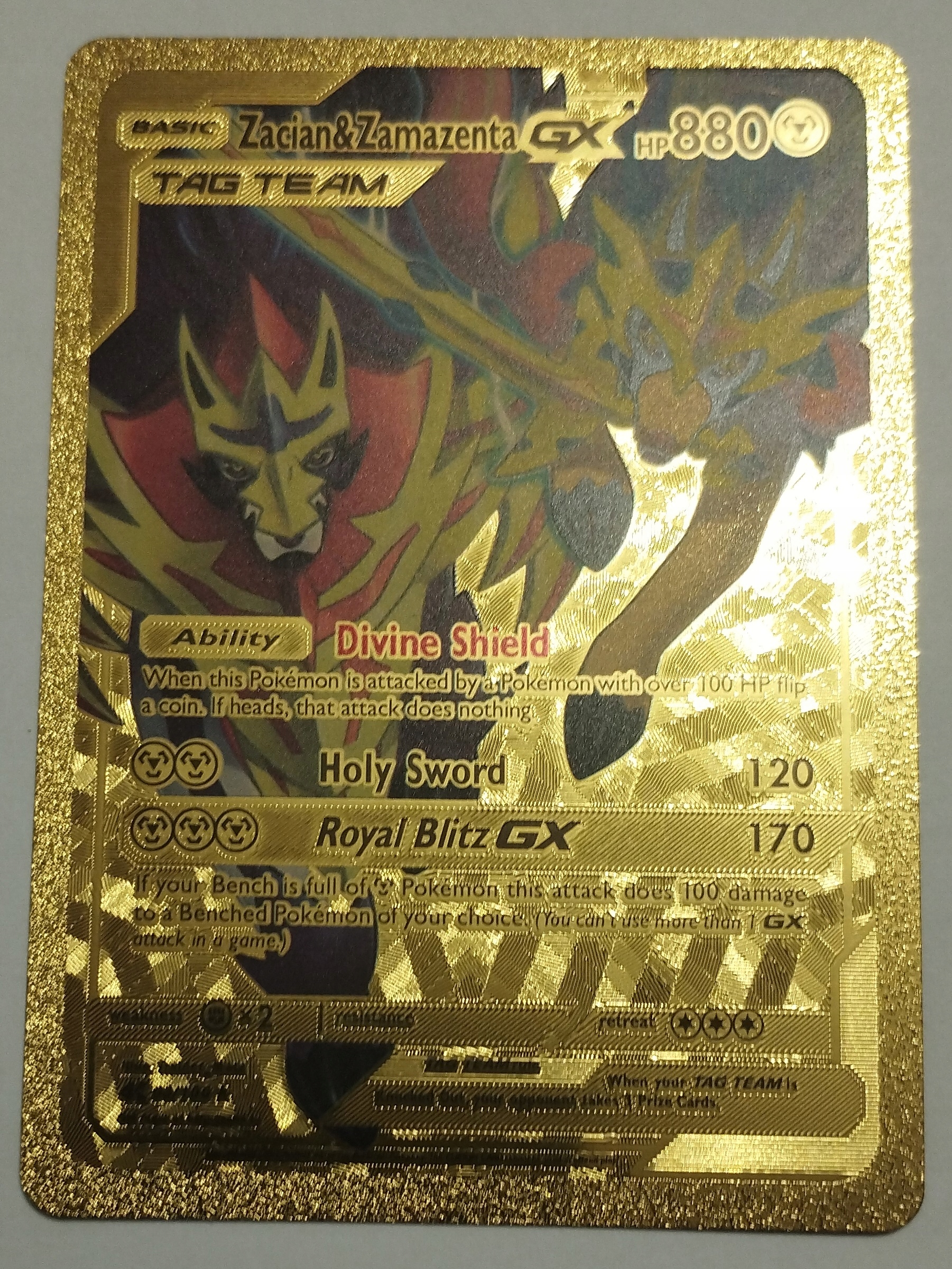 Złota karta Pokemon Zacian & Zamazenta