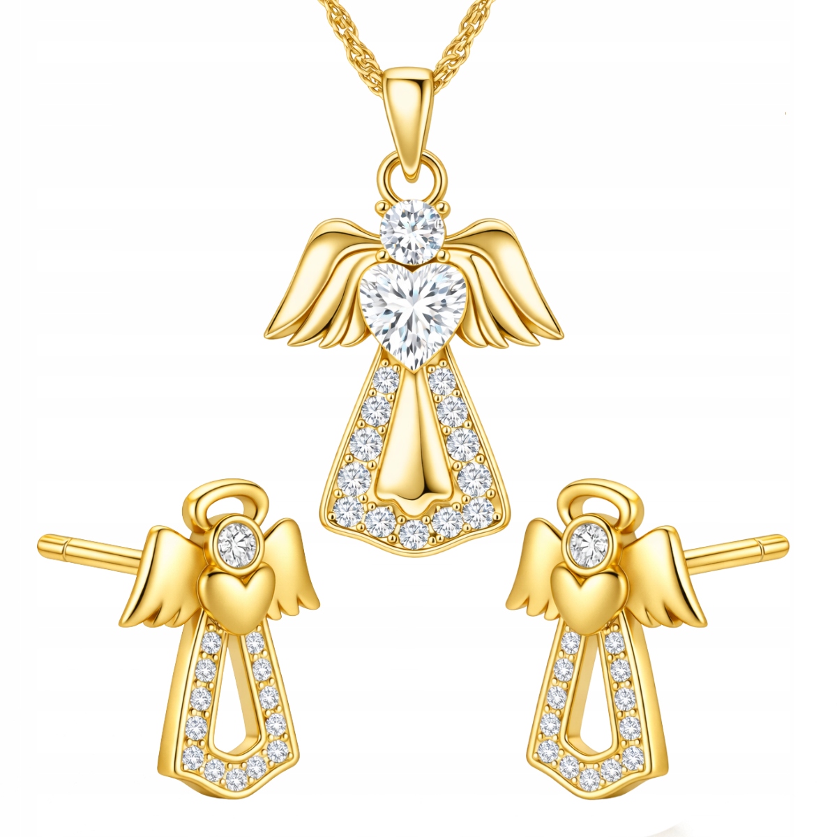 Sada stříbrných pozlacených šperků andílka na přijímání, křest, stříbro 925