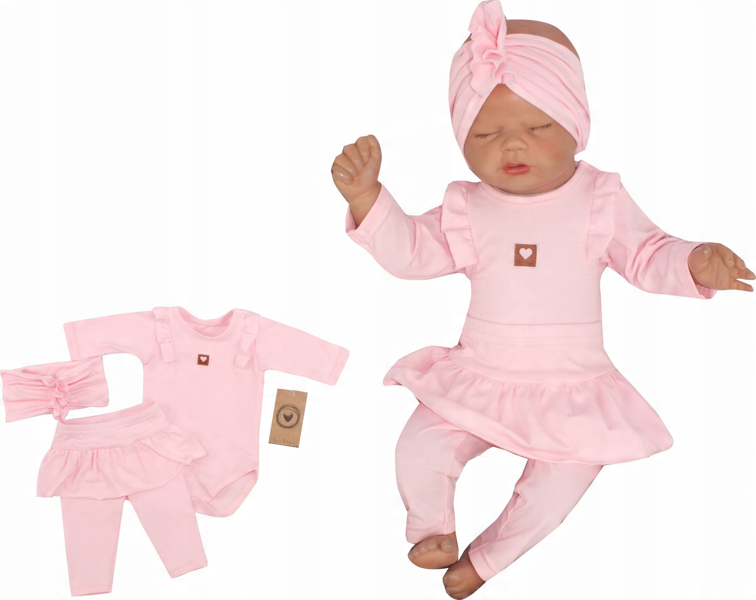 

3cz Komplet body+ legginsy ze spódniczką+opaska 62