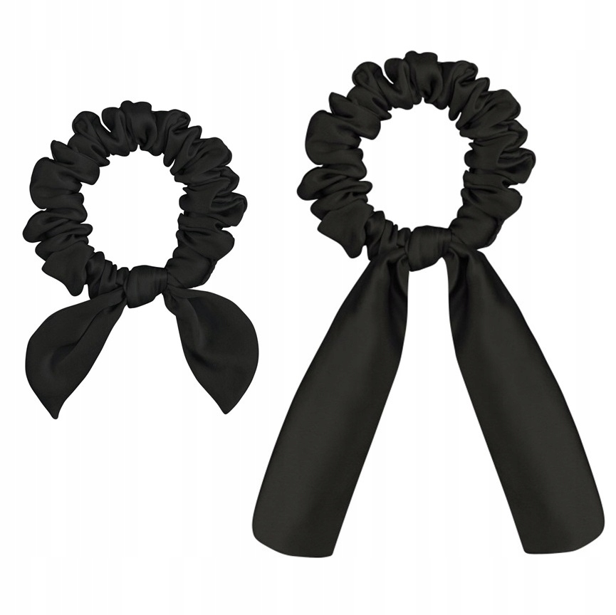 100% Hedvábí 2x Hedvábná gumička s stužkou na vlasy Frotka černá Černá