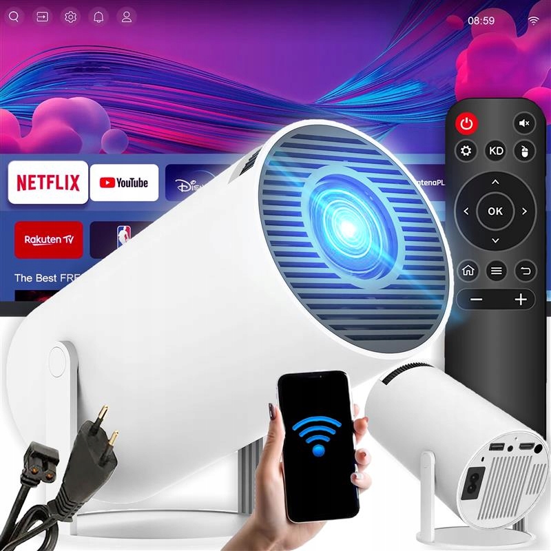 Projektor Wifi Android Přenosný Otočný Smart Bt 5.0 4K Reproduktor