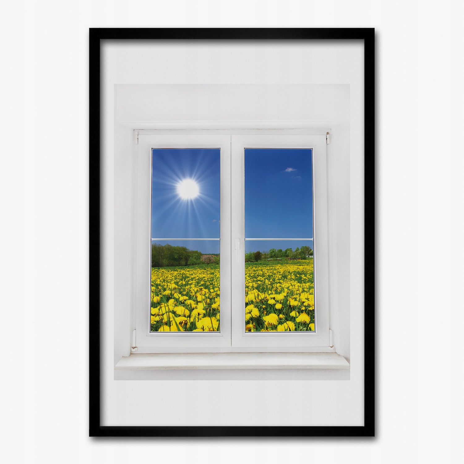 Obraz na stenu v ráme Okno s výhľadom na kvety 70x100 cm