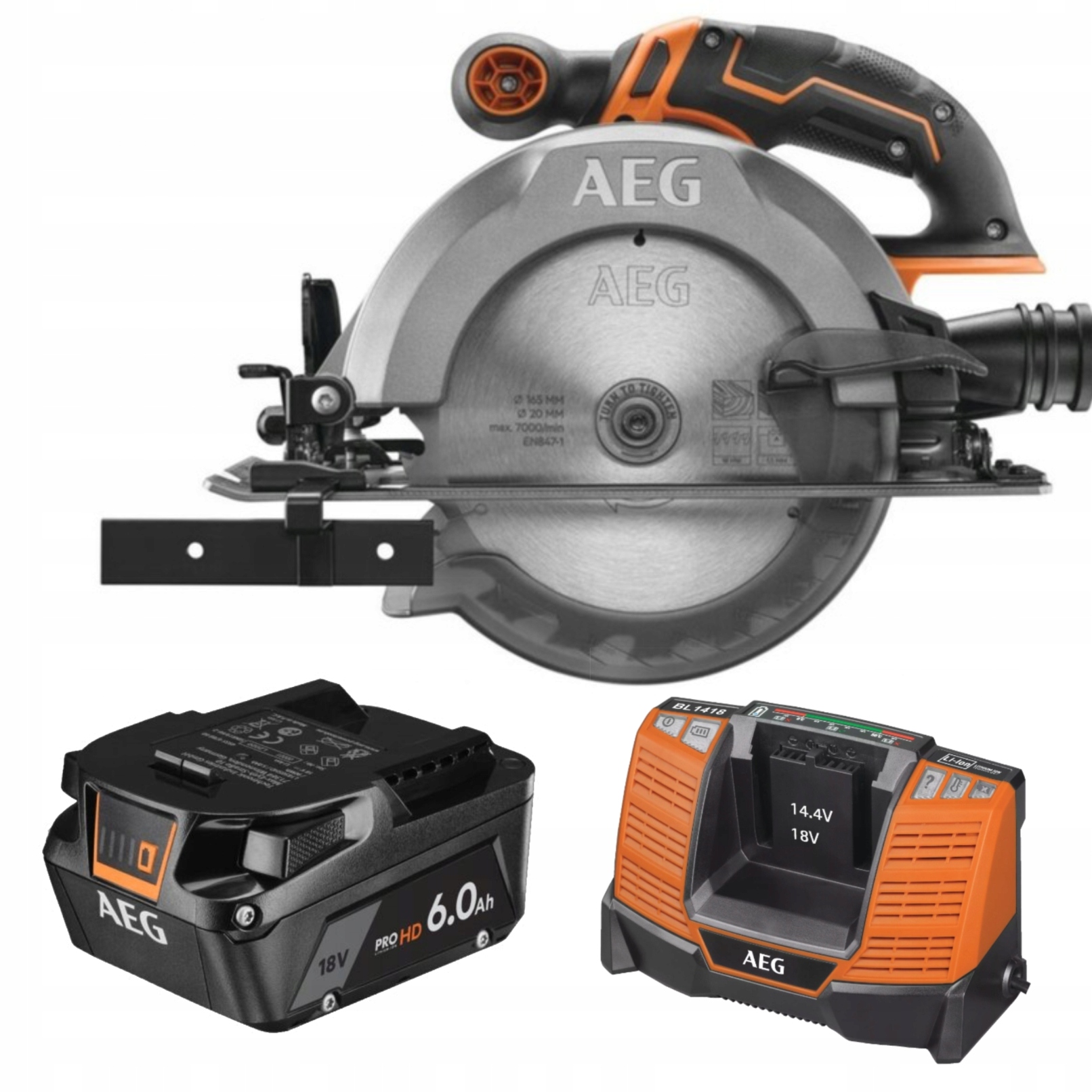 Aeg Pilarka Tarczowa 18V BKS18C2-0+ Ładowarka BL1418 Akumulator 6.0Ah
