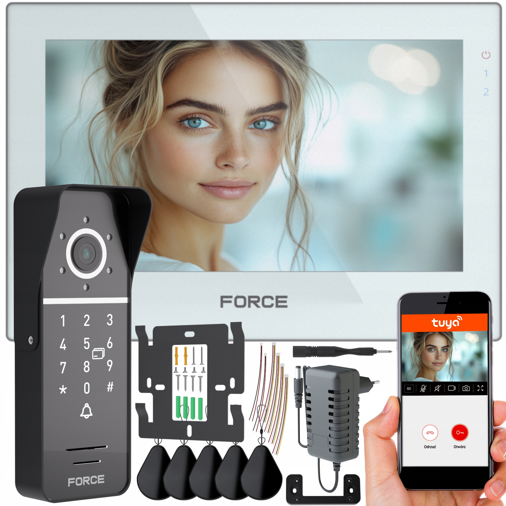Videovrátnik Force Prima Gt+ 7" Biely Full Hd Čítačka Kľúčenky WiFi Tuya