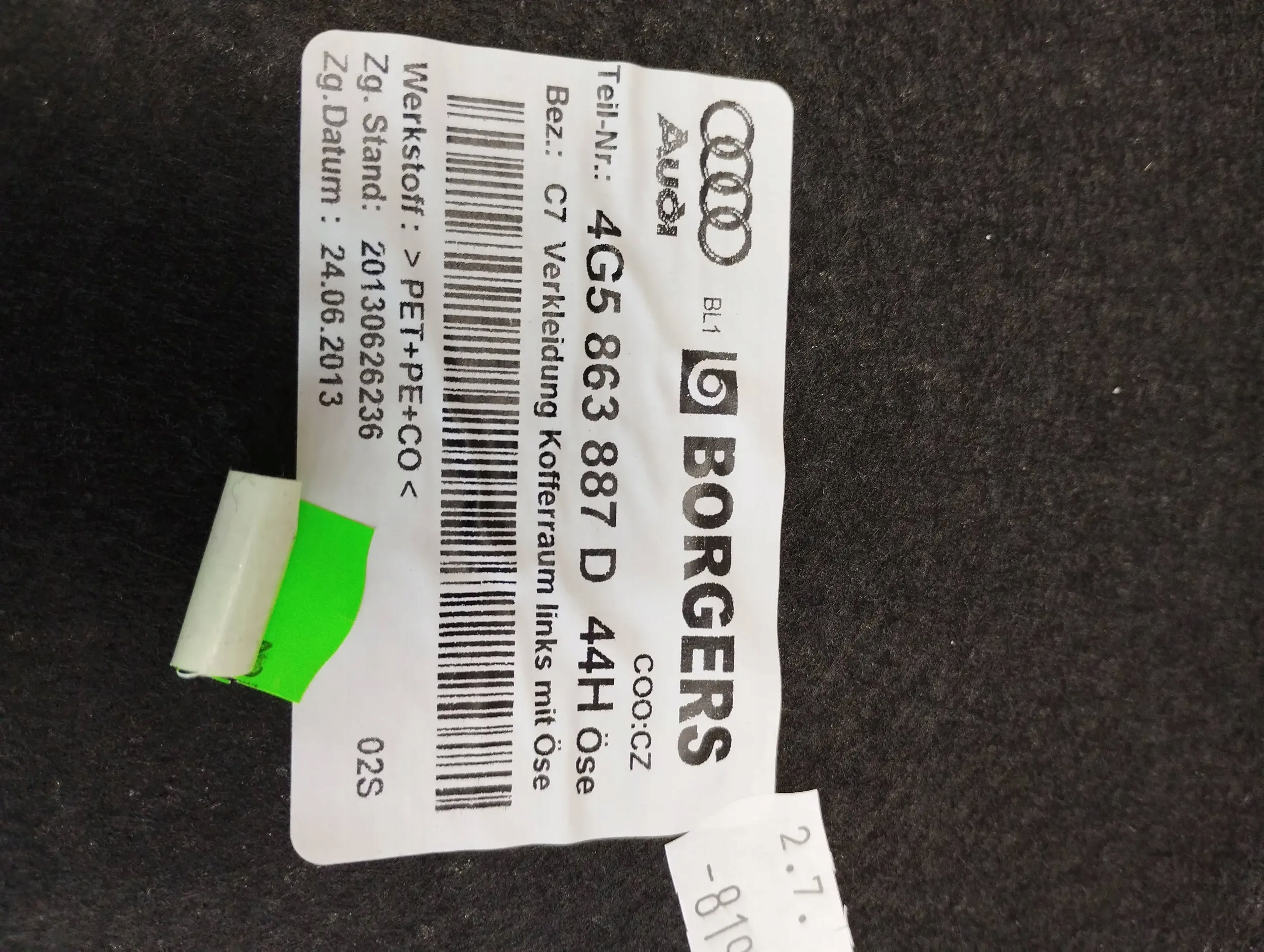 Audi A6 C7 4G sedan boot upholstery left 4G5863887D