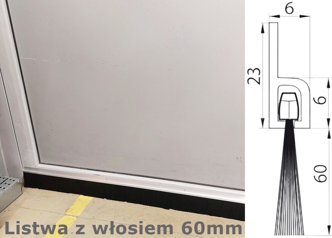 LISTWA USZCZELKA DRZWI SZCZOTKOWA WŁOSIE 1M 60MM Marka inna
