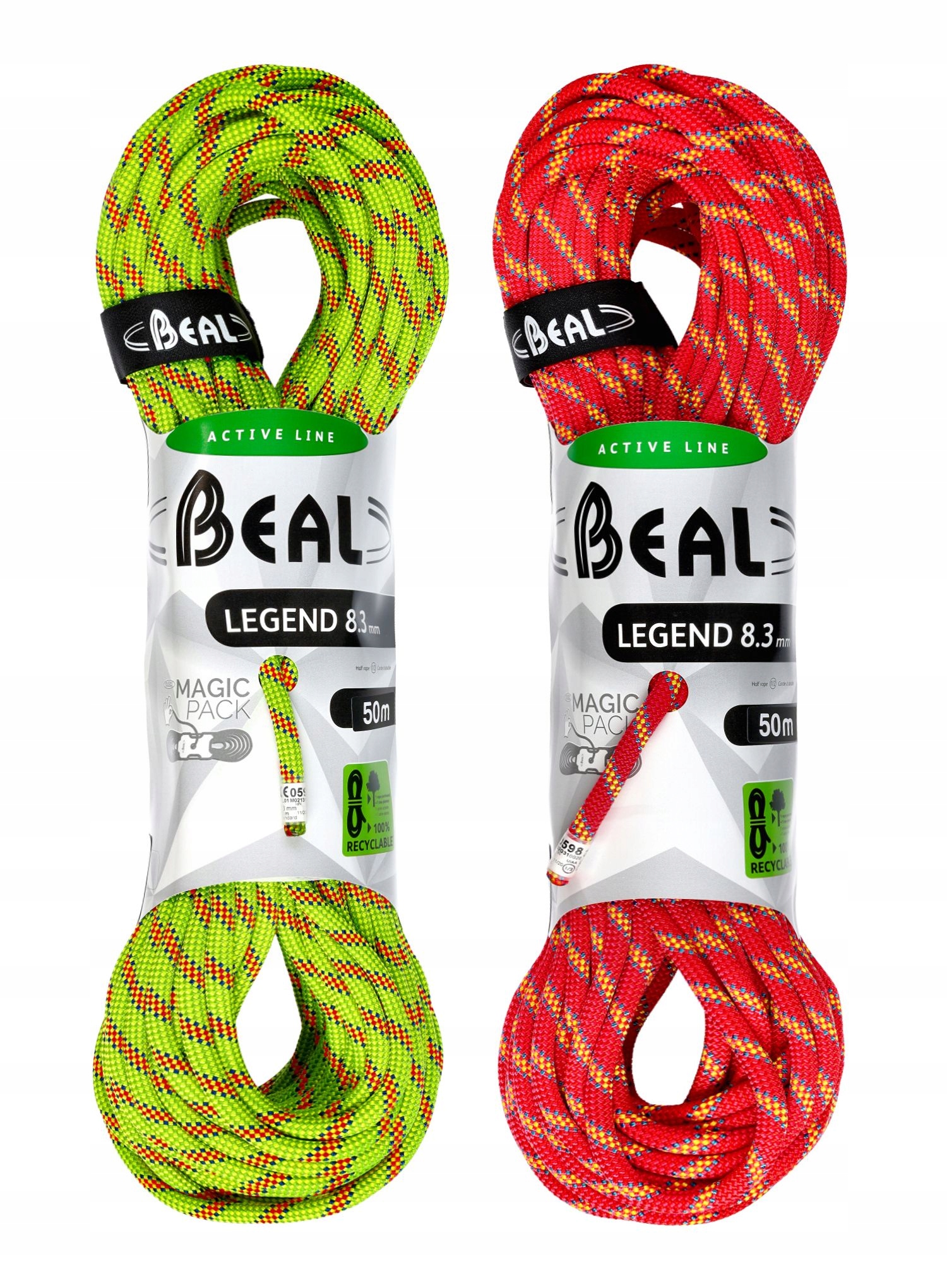 Poloviční lano Beal Legend 8,3 mm 50 m x 2 zelené/pink