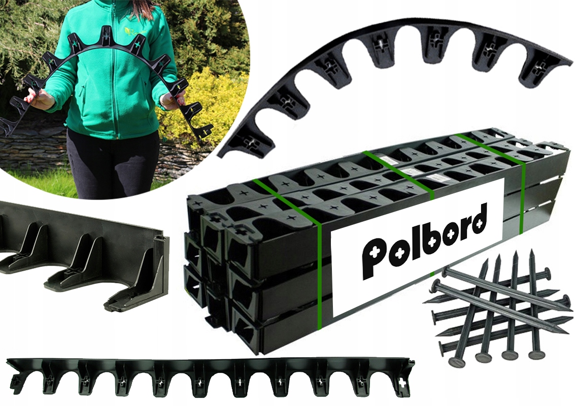 100x Obrzeże Trawnikowe 45mm 1m Ogrodowe Border Palisada Krawężnik +Kotwy