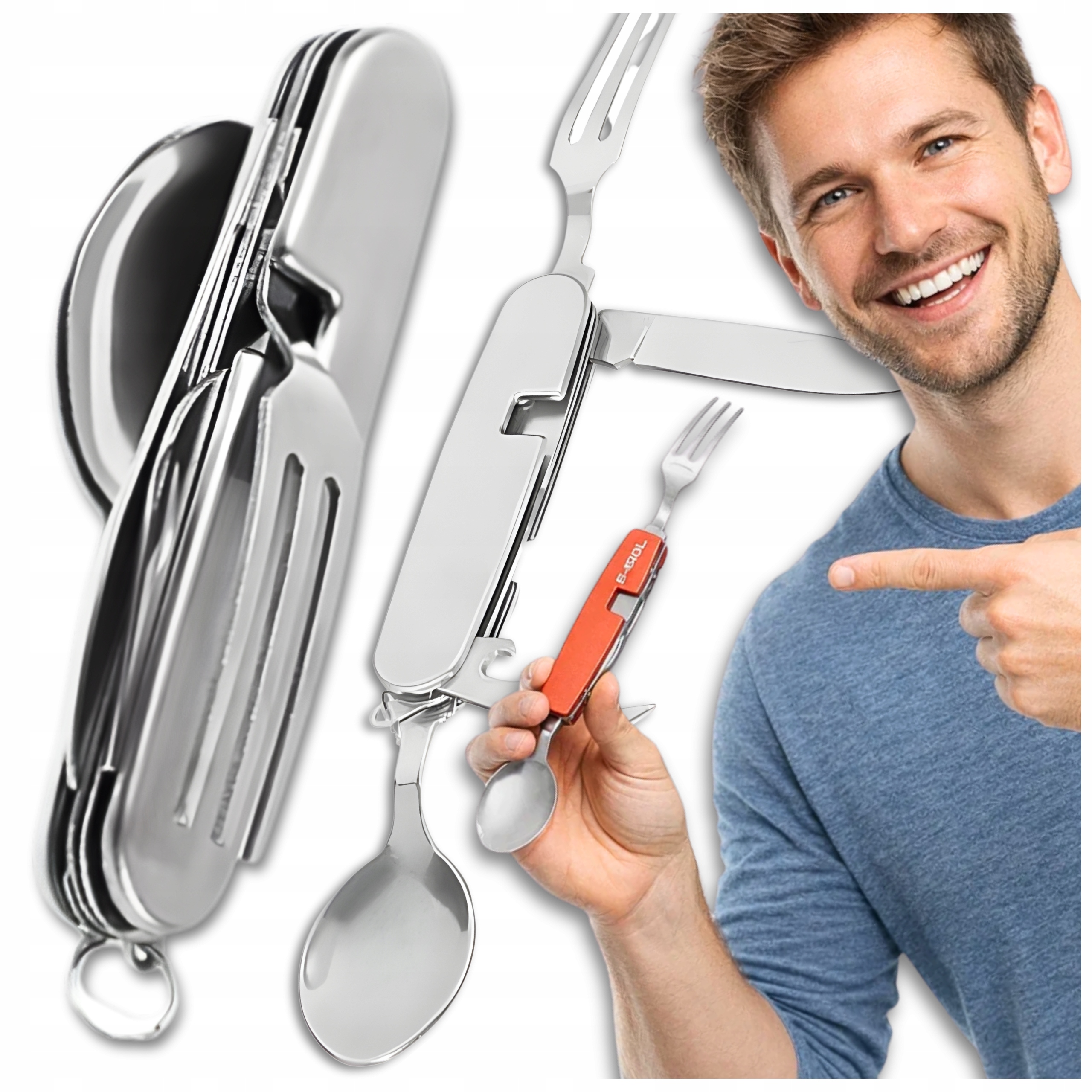 Niezbędnik Turystyczny Widelec Łyżka Składana Camping Biwak Multitool Stal