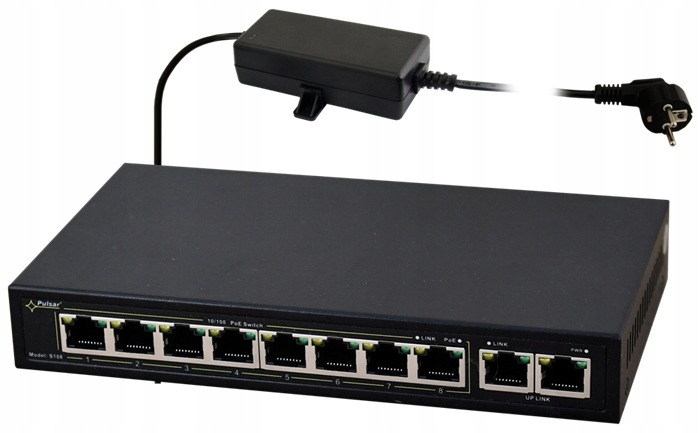 Switch PoE Pulsar S108 10-portový, 8 Ip kamer