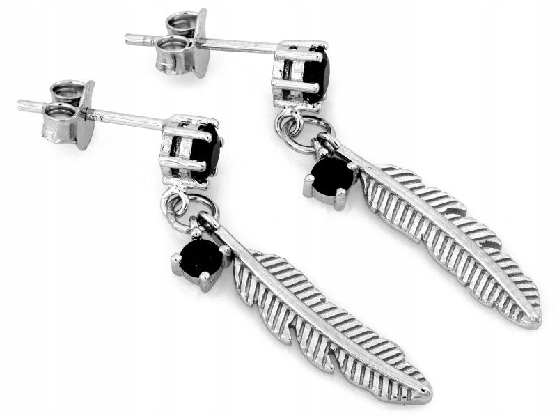 Stříbrné náušnice 925 na tyči s visícím perem zdobené onyxem dárek
